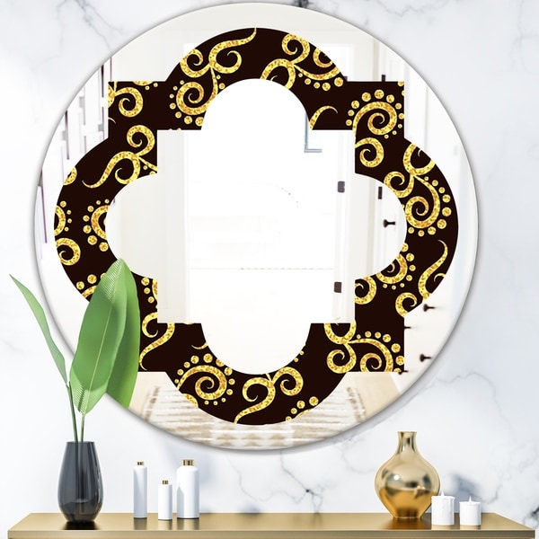 Designart 'Gold and Black Swirl II' Modern Round or Oval Wall Mirror - Quatrefoil