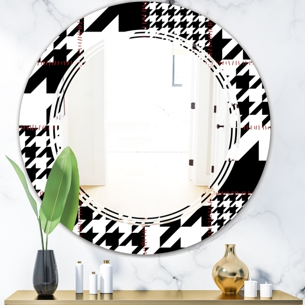 Designart 'Classic Houndstooth Pattern' Modern Round or Oval Wall Mirror - Triple C