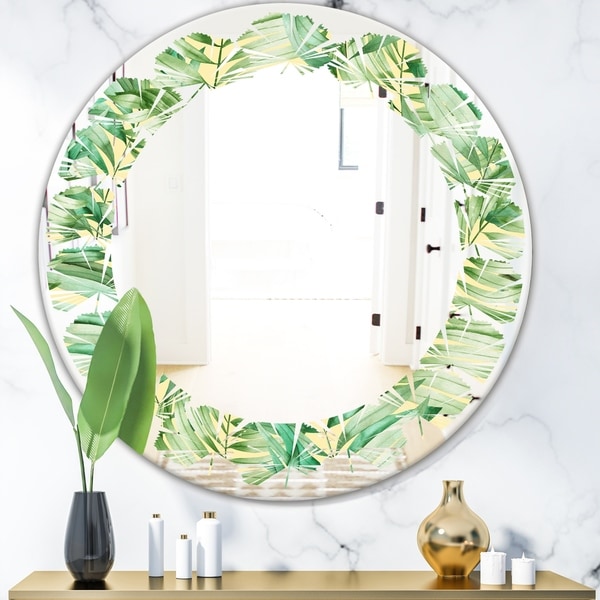 Designart 'Tropical Retro Foliage' Modern Round or Oval Wall Mirror - Leaves