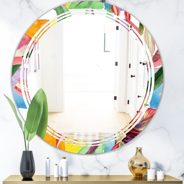 Designart 'Retro Floral Botanical I' Cottage Round or Oval Wall Mirror - Triple C
