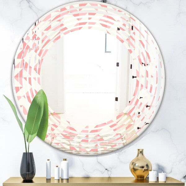 Designart 'Abstract geometric pattern, patchwork quilting' Modern Round or Oval Wall Mirror - Wave
