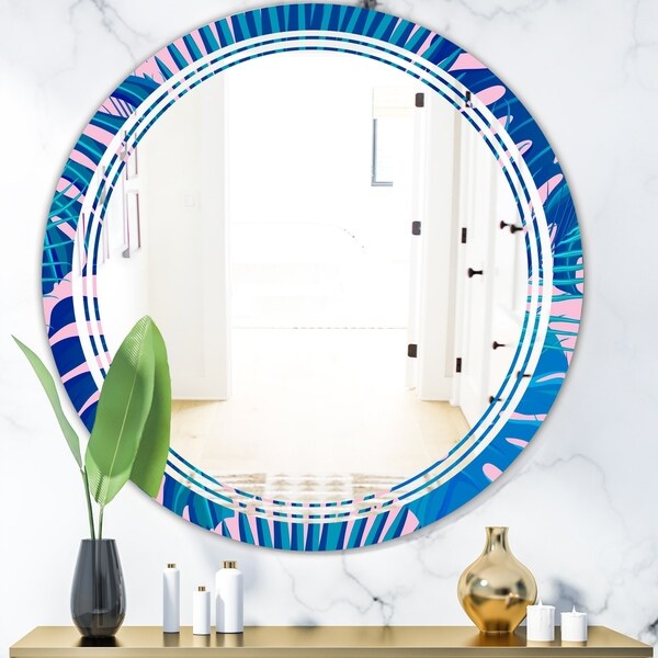 Designart 'Retro Floral Pattern X' Modern Round or Oval Wall Mirror - Triple C