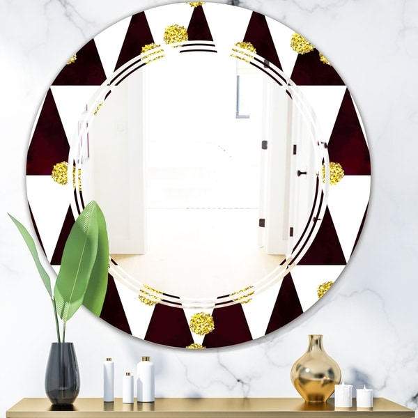 Designart 'Gold Polka Dot Pattern II' Modern Round or Oval Wall Mirror - Triple C