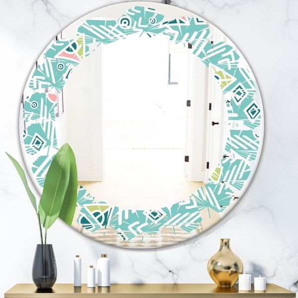 Designart 'Pastel Tribal Retro Pattern' Modern Round or Oval Wall Mirror - Leaves