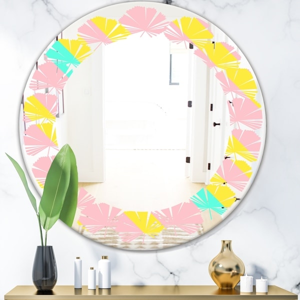 Designart 'Memphis Retro Neon Pattern' Modern Round or Oval Wall Mirror - Leaves