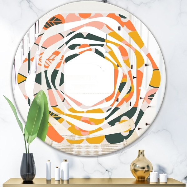Designart 'Botanical Retro Design II' Modern Round or Oval Wall Mirror - Whirl - Multi