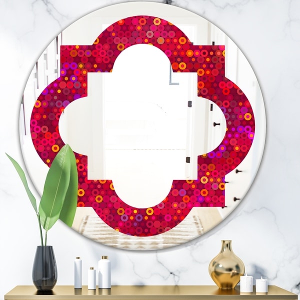 Designart 'Circular Retro Design III' Modern Round or Oval Wall Mirror - Quatrefoil