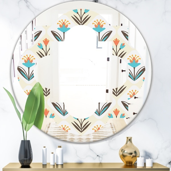 Designart 'Pattern with floral ornament' Cottage Round or Oval Wall Mirror - Quatrefoil