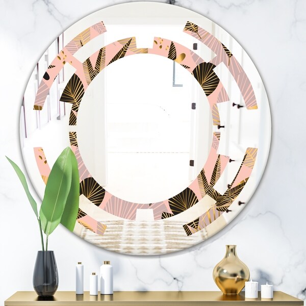 Designart 'Golden Foliage III' Modern Round or Oval Wall Mirror - Space