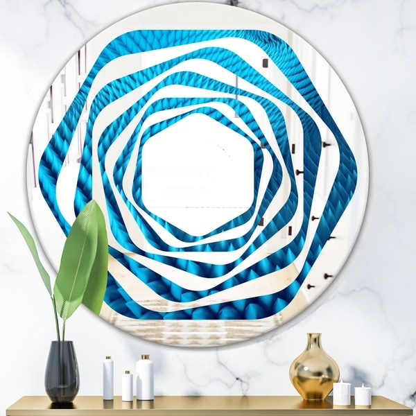 Designart 'Abstract Blue Wavy II' Modern Round or Oval Wall Mirror - Whirl
