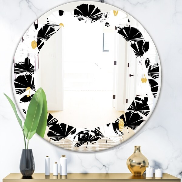 Designart 'Monochrome Geometric Pattern V' Modern Round or Oval Wall Mirror - Leaves