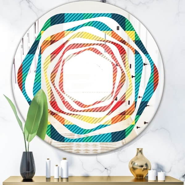 Designart 'Tartan Geometrical Texture III' Modern Round or Oval Wall Mirror - Whirl
