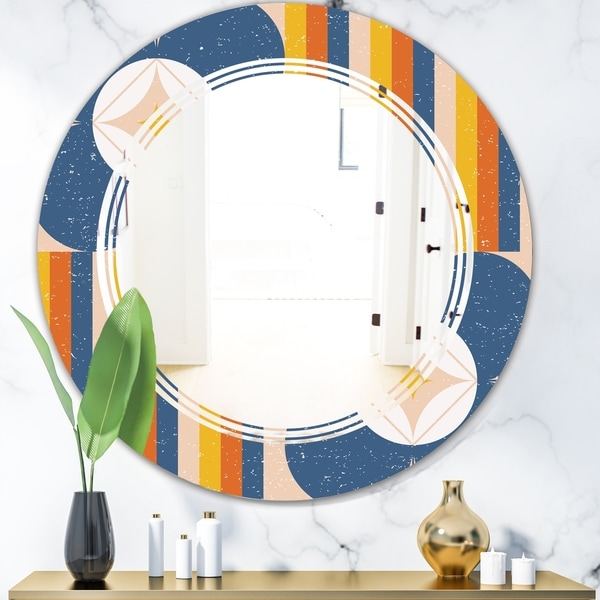 Designart 'Retro Floral Pattern XI' Modern Round or Oval Wall Mirror - Triple C