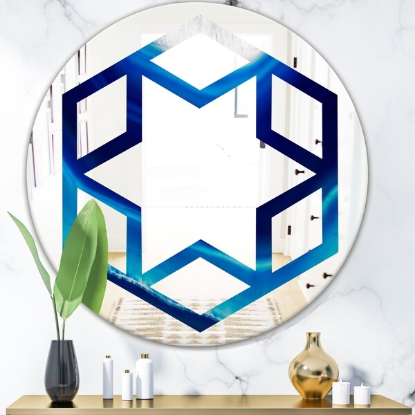 Designart 'Blue Slice agate crystal' Modern Round or Oval Wall Mirror - Hexagon Star