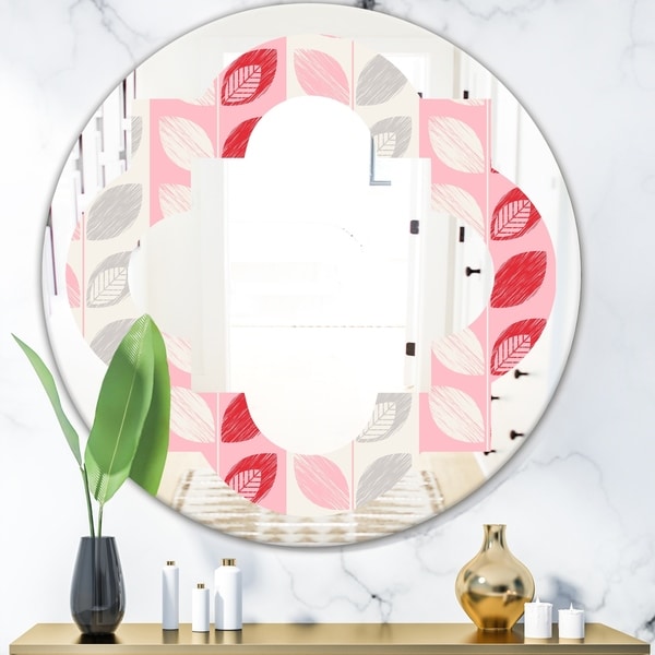 Designart 'Botanical Retro Design I' Modern Round or Oval Wall Mirror - Quatrefoil