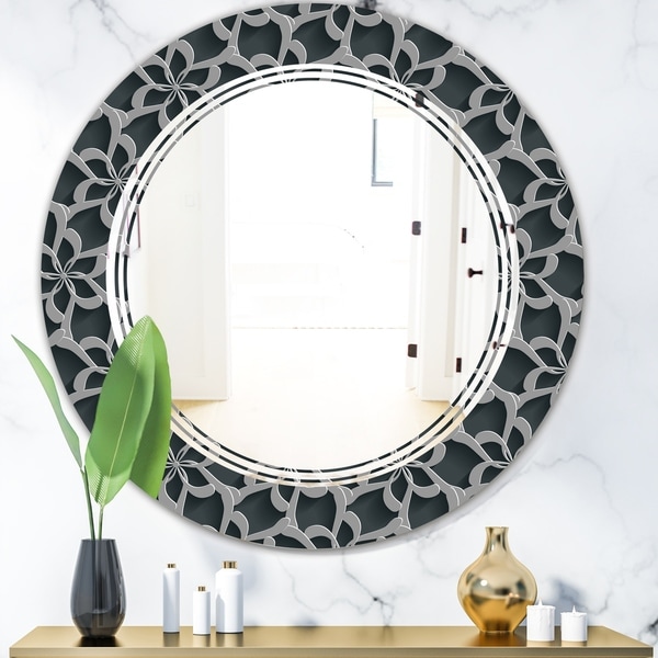 Designart 'Floral 3d Pattern Background.' Modern Round or Oval Wall Mirror - Triple C