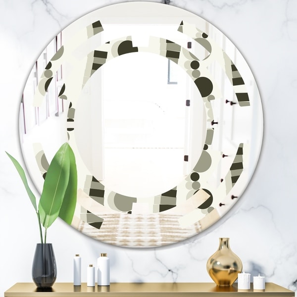 Designart 'Monochrome Geometric Pattern VI' Modern Round or Oval Wall Mirror - Space