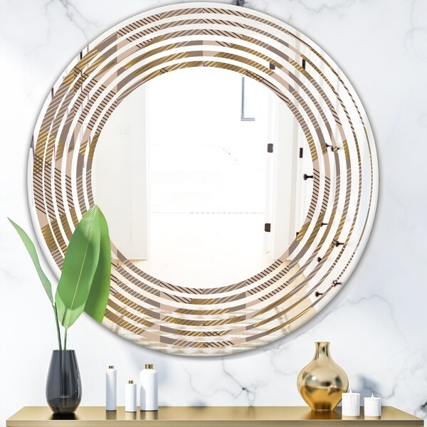 Designart 'Retro Square Design VI' Modern Round or Oval Wall Mirror - Wave