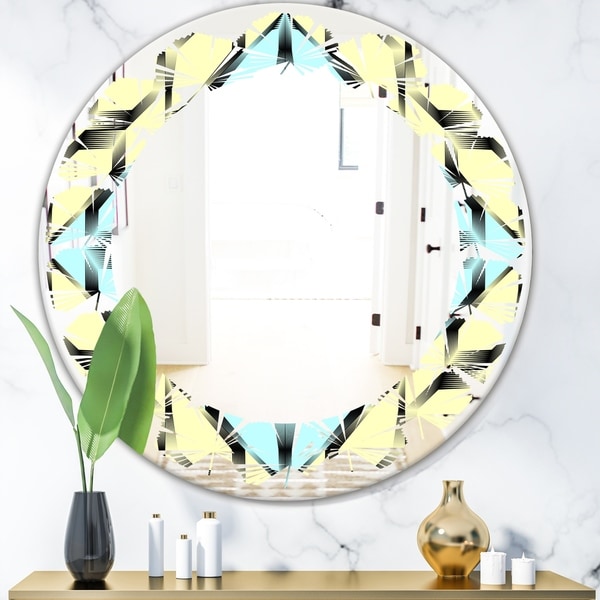 Designart 'Black and White Fashion Ornament' Modern Round or Oval Wall Mirror - Leaves