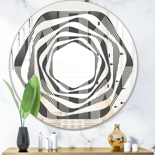Designart 'Mimimal Black and White Design III' Modern Round or Oval Wall Mirror - Whirl