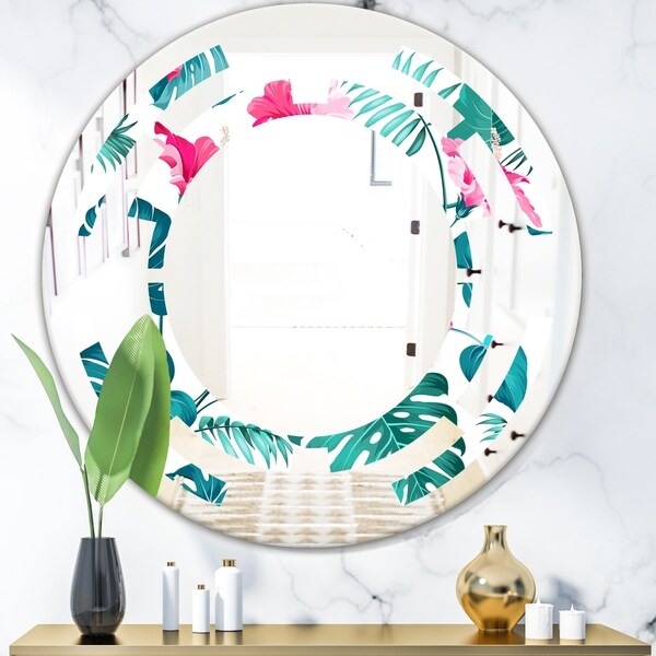 Designart 'Tropical Botanicals and Flowers' Modern Round or Oval Wall Mirror - Space