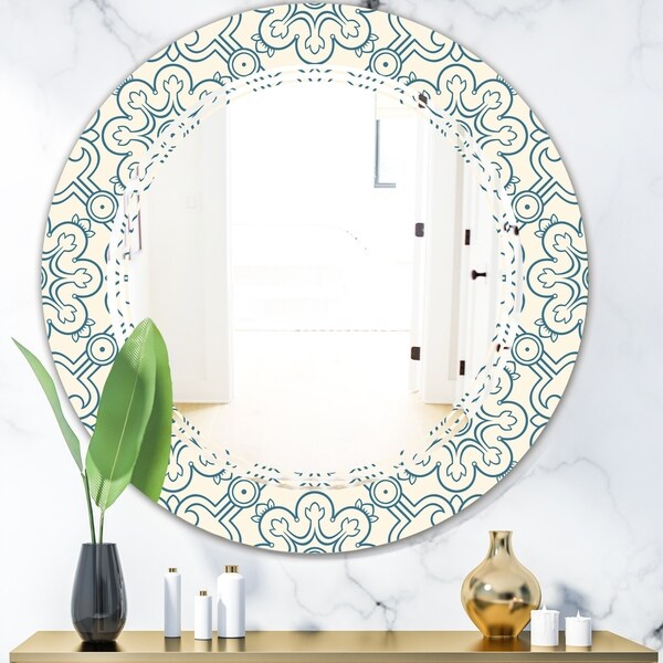 Designart 'Floral Retro Pattern IV' Modern Round or Oval Wall Mirror - Triple C