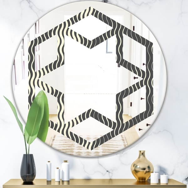 Designart 'Retro Geometrical Abstract Minimal Pattern V' Modern Round or Oval Wall Mirror - Hexagon Star