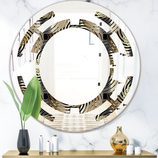 Designart 'Circular Geometric Retro Abstract I' Modern Round or Oval Wall Mirror - Space