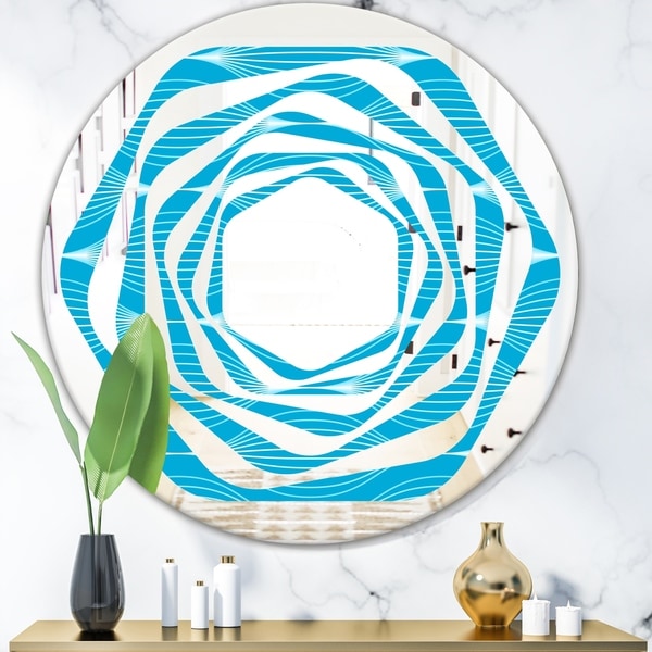 Designart 'Light Blue Wave pattern' Modern Round or Oval Wall Mirror - Whirl