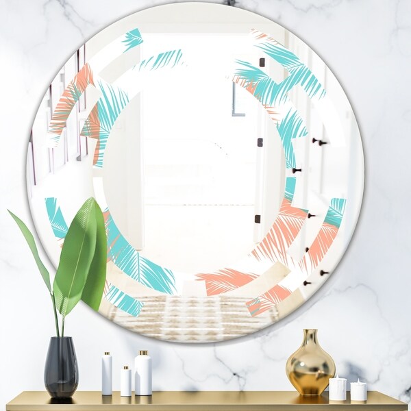 Designart 'Retro Tropical Foliage II' Modern Round or Oval Wall Mirror - Space - Multi