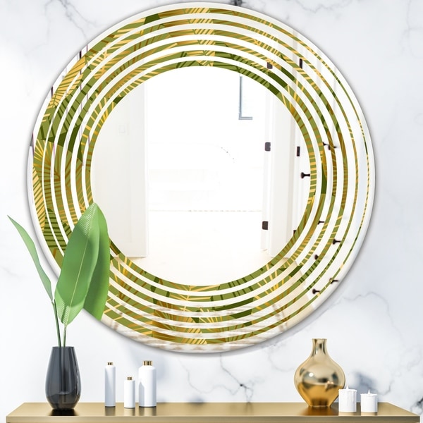 Designart 'Golden Leaves I' Modern Round or Oval Wall Mirror - Wave