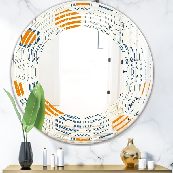 Designart 'Retro Hexagon Pattern IX' Modern Round or Oval Wall Mirror - Wave