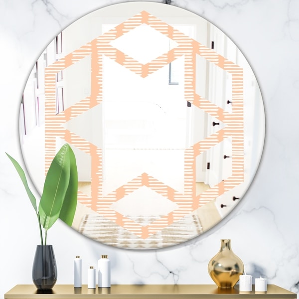 Designart 'Retro Abstract Lines Pattern' Modern Round or Oval Wall Mirror - Hexagon Star
