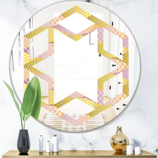 Designart 'Golden Geometrical Fish Scale' Modern Round or Oval Wall Mirror - Hexagon Star