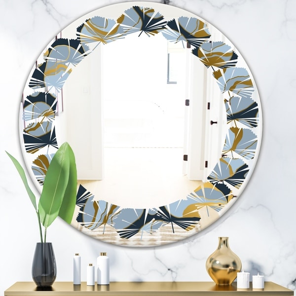 Designart 'Golden Marble Design IV' Modern Round or Oval Wall Mirror - Leaves