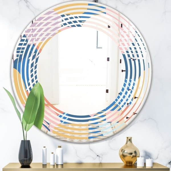 Designart 'Trendy Contemporary Geometry Shapes Pattern' Modern Round or Oval Wall Mirror - Wave - Multi