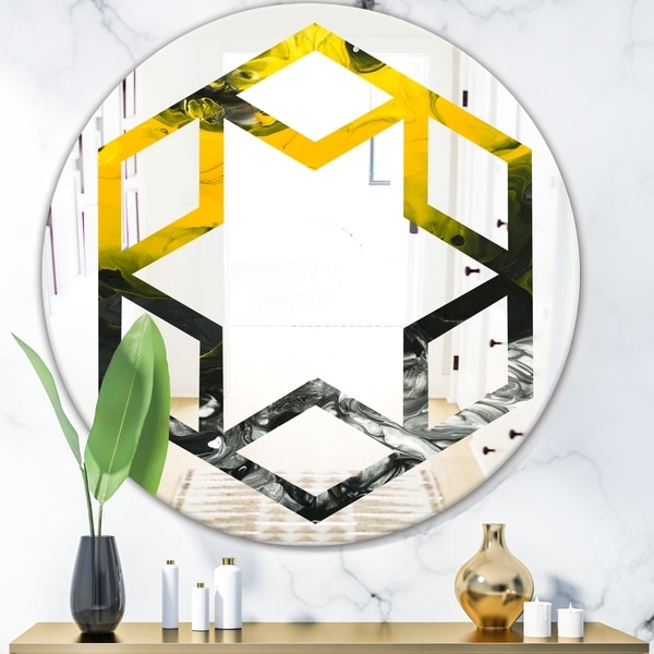 Designart 'Marbled Yellow 4' Modern Round or Oval Wall Mirror - Hexagon Star