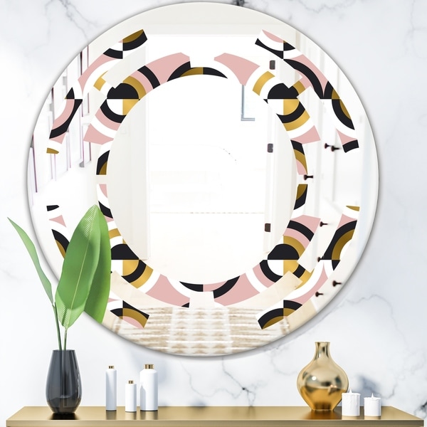 Designart 'Abstract Geometric Circular Retro I' Modern Round or Oval Wall Mirror - Space