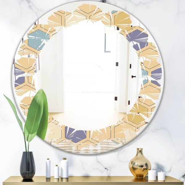 Designart 'Retro Hexagon PatternX' Modern Round or Oval Wall Mirror - Leaves