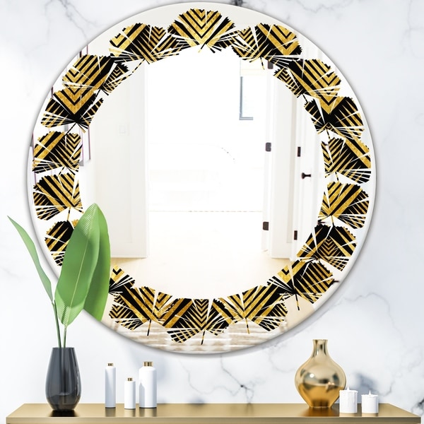 Designart 'Art Deco Seal pattern' Modern Round or Oval Wall Mirror - Leaves
