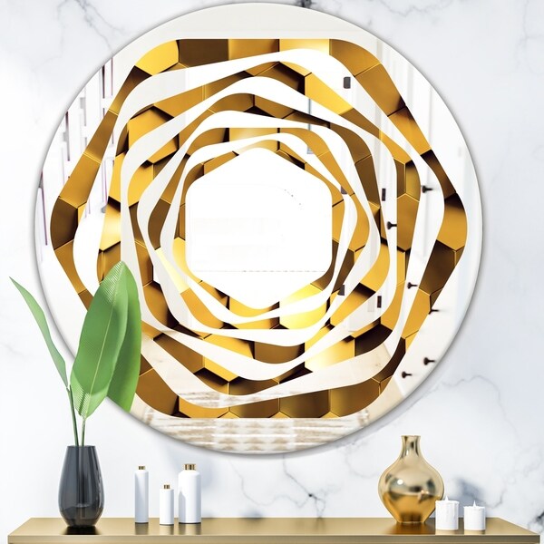Designart 'Golden Honeycomb Wall Texture' Modern Round or Oval Wall Mirror - Whirl