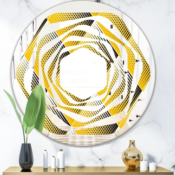Designart 'Rhombus Retro Geometric' Modern Round or Oval Wall Mirror - Whirl