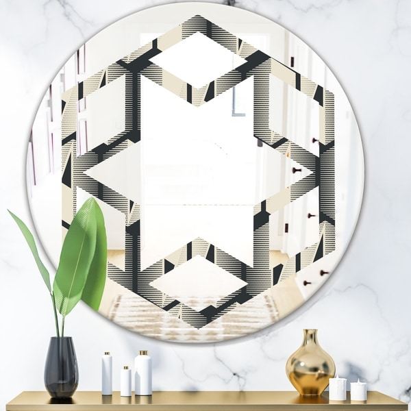 Designart 'Abstract Retro Triangular Geometrics' Modern Round or Oval Wall Mirror - Hexagon Star