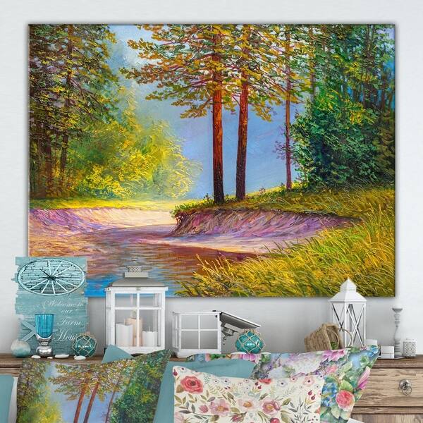 Shop Designart Oil Painting Landscape Beautiful River Cottage