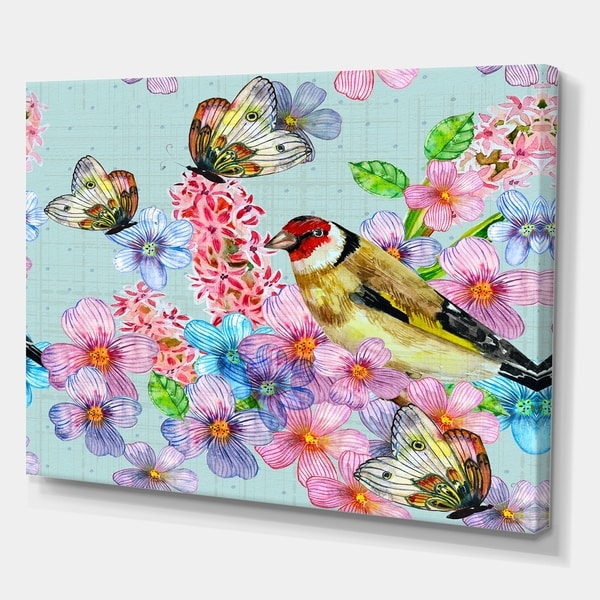 Designart 'Cute birds watercolor' Cottage Canvas Wall Art