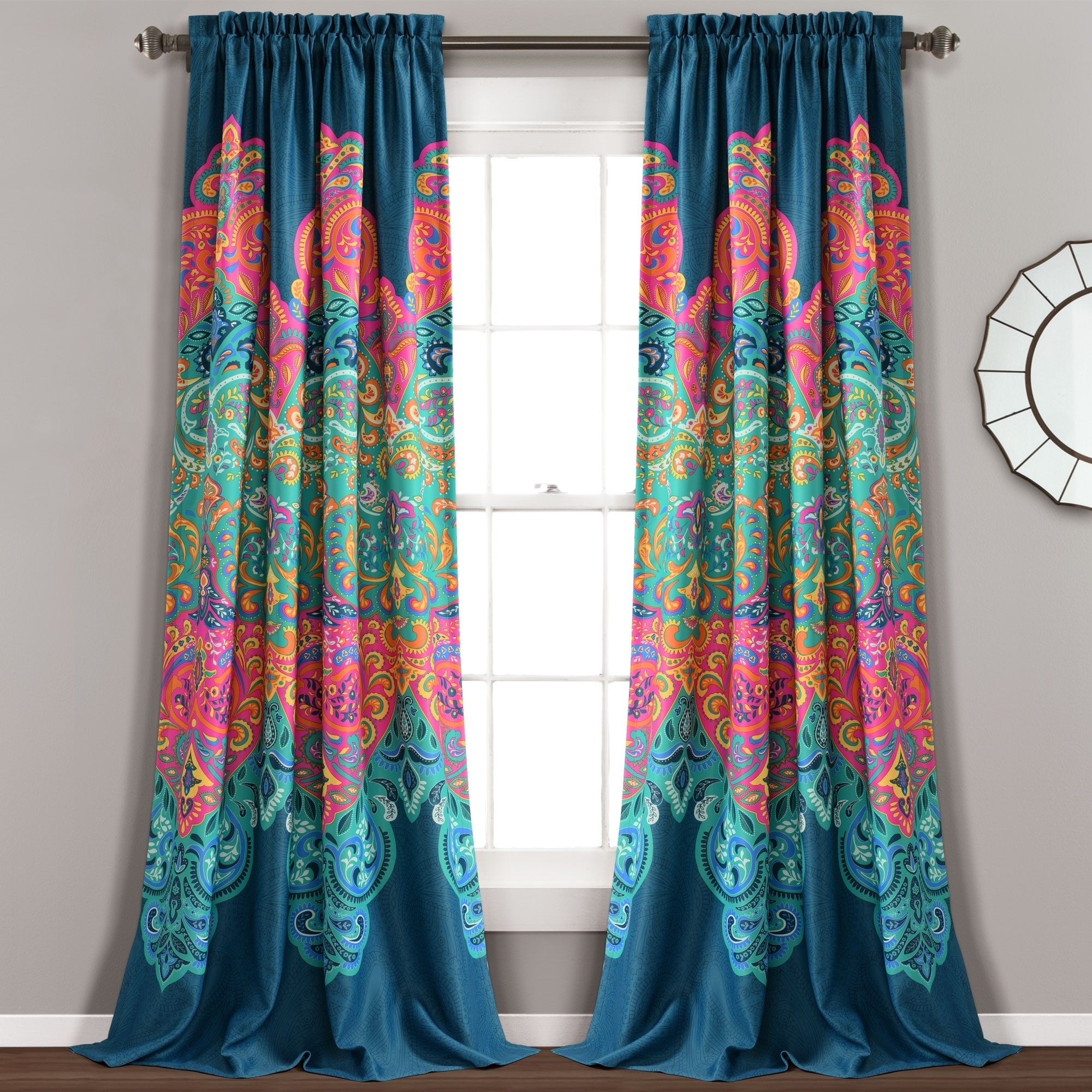 Lush Decor Boho Chic Room Darkening Window Curtain Panel Pair Overstock 29924623 84 Inches Turquoise Navy