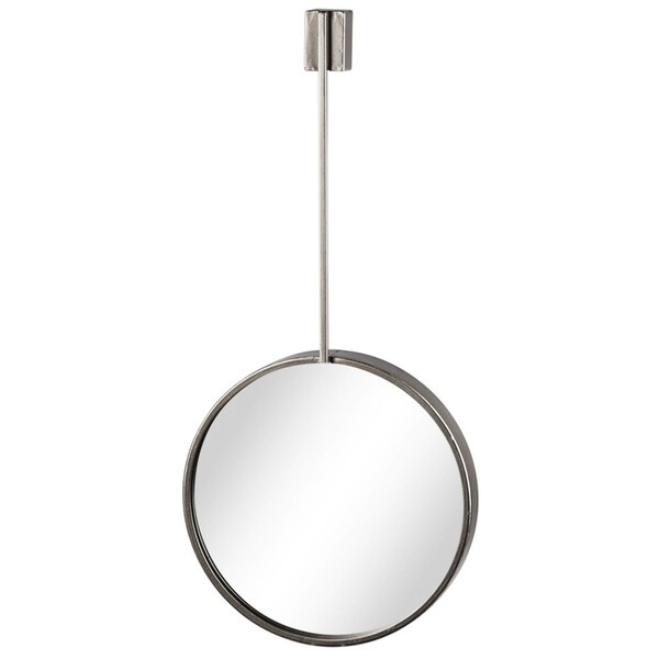 Round Metal Wall Mirror with Top Brace Hanger, Coated Silver Finish
