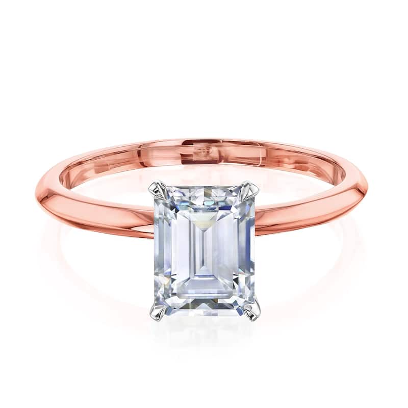 Annello by Kobelli 14k Gold 1.75 Carat Emerald Forever One Moissanite Solitaire Engagement Ring (DEF/VS)