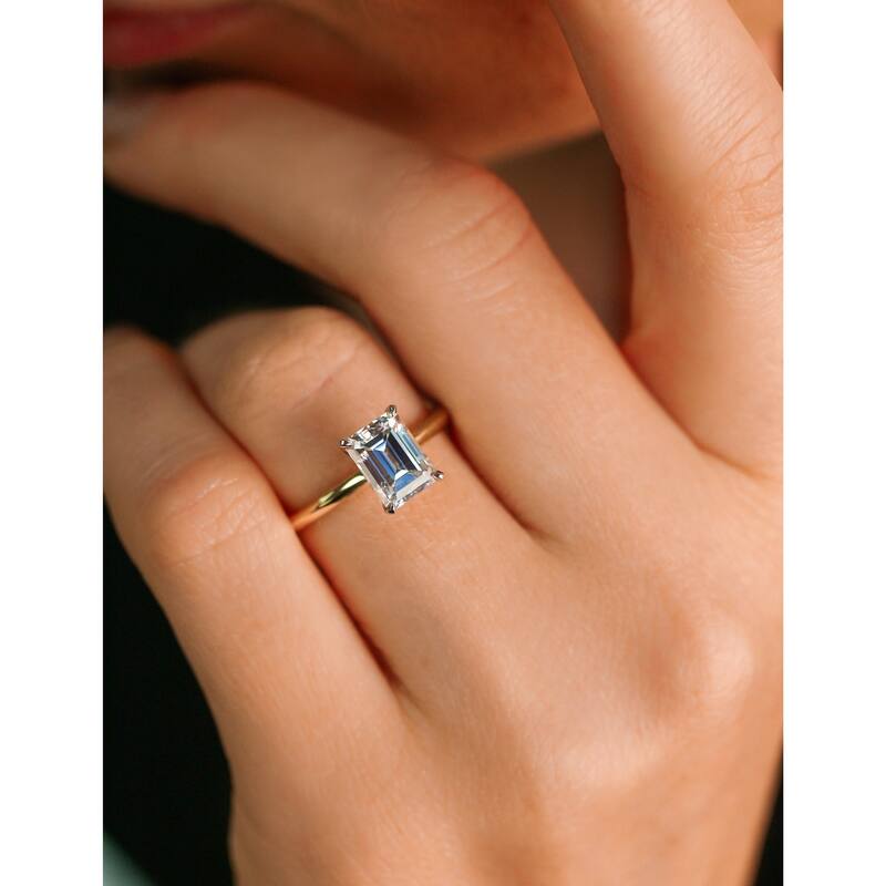 Annello by Kobelli 14k Gold 1.75 Carat Emerald Forever One Moissanite Solitaire Engagement Ring (DEF/VS)