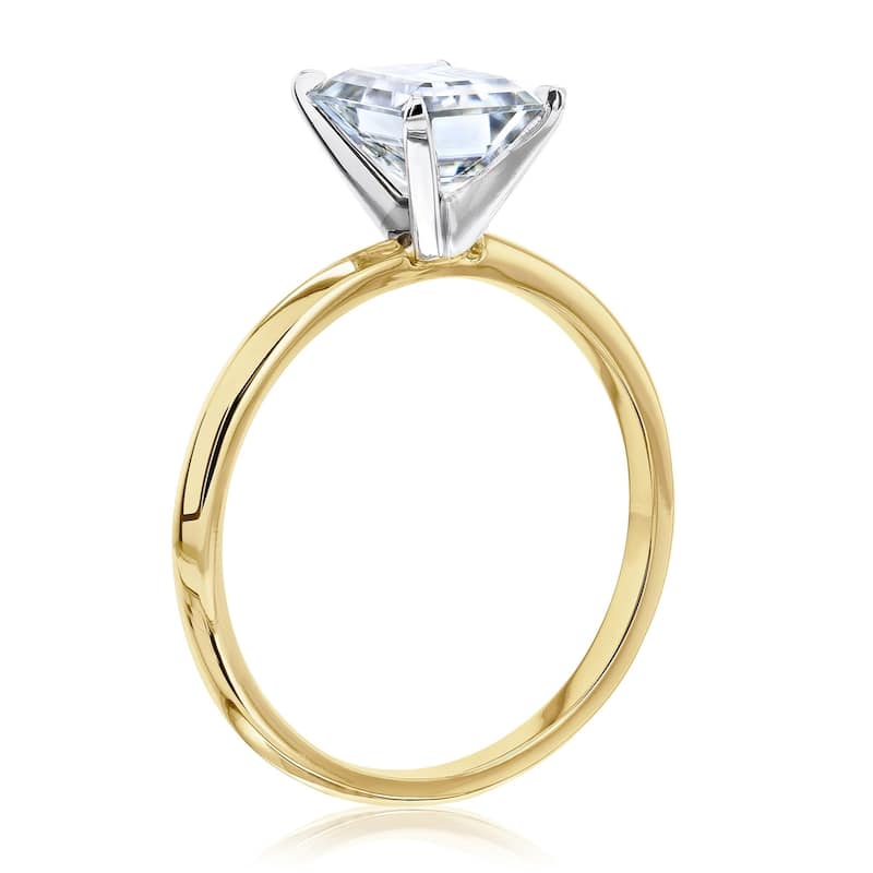 Annello by Kobelli 14k Gold 1.75 Carat Emerald Forever One Moissanite Solitaire Engagement Ring (DEF/VS)